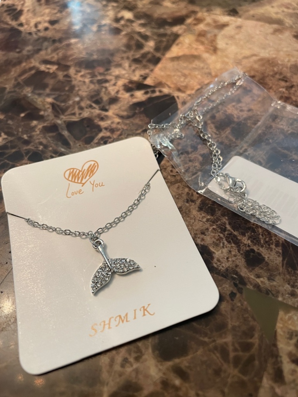 Silver Mermaid Tail Pendant Necklace - Sparkling Crystal Accent - Picture 4 of 4